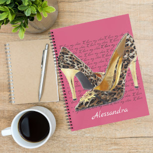 Cheetah Heels Fancy Gold Shoes Roze Notitieboek