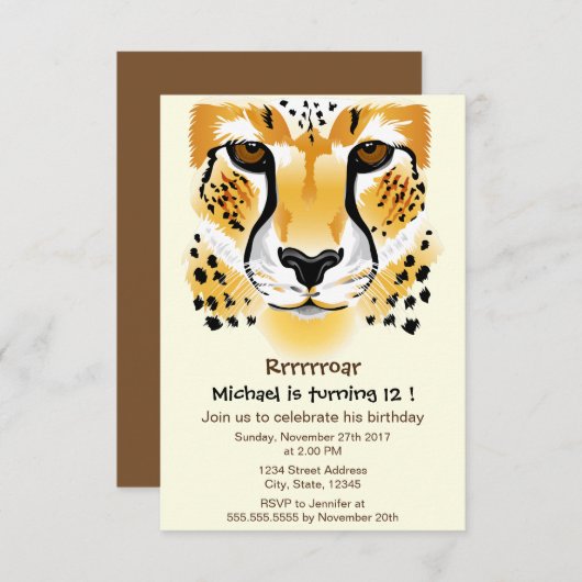 Cheetah hoofd close-up illustratie verjaardagsfees kaart (Voorkant / Achterkant)