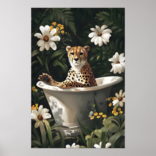 Cheetah In Bathtub Poster, Funny Animal Poster (Voorkant)