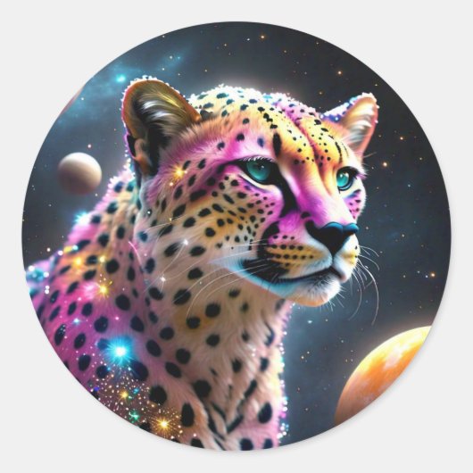Cheetah in de ruimte Sticker (Voorkant)