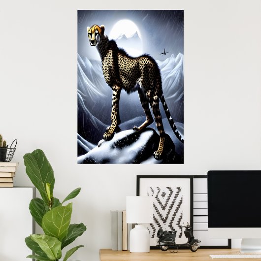 Cheetah in de sneeuwberg | AI Art Poster (Thuiskantoor)