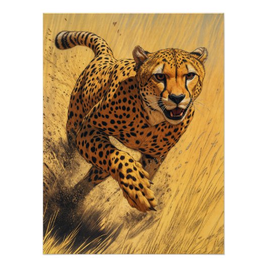 Cheetah in de sprint perfect poster (Voorkant)