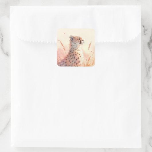 Cheetah in de wind van Natuur Vierkante Sticker (Tas)