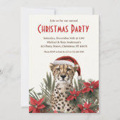 Cheetah in een kerstmuts Poinsettias kerstfeest Kaart (Voorkant)