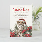 Cheetah in een kerstmuts Poinsettias kerstfeest Kaart (Staand voorkant)