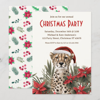 Cheetah in een kerstmuts Poinsettias kerstfeest Kaart