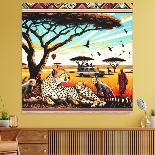 Cheetah in het Serengeti Canvas Wall lijst (Insitu (Woonkamer))