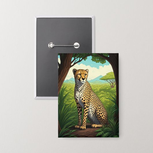 Cheetah in Lush Forest Button (Voorkant / Achterkant)