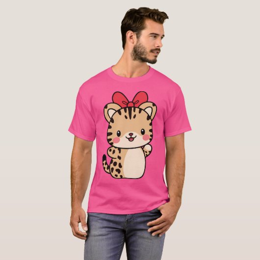 Cheetah Kawaii Ribbon Zoo Dagtrip Jongens Meisjes  T-shirt (Voorkant volledig)