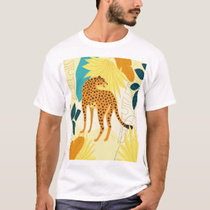 Cheetah kleurrijke tropische bladeren behangselpap t-shirt