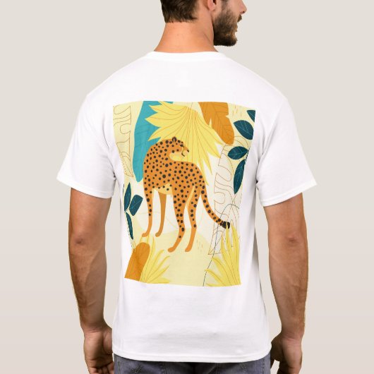 Cheetah kleurrijke tropische bladeren behangselpap t-shirt (Achterkant)