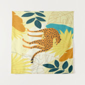 Cheetah kleurrijke tropische bladeren behangselpap wandkleed (Voorkant (horizontaal))