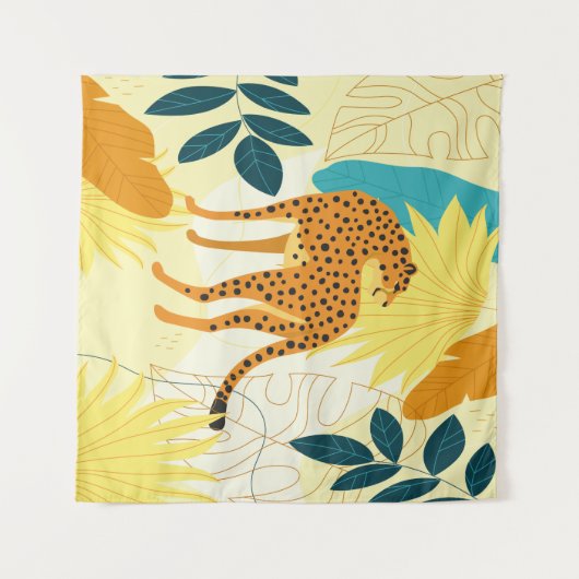 Cheetah kleurrijke tropische bladeren behangselpap wandkleed (Voorkant (horizontaal))