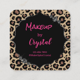 Cheetah Leopard Diamond Pink Sparkle Glimmer Vierkante Visitekaartje