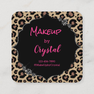Cheetah Leopard Diamond Pink Sparkle Glimmer Vierkante Visitekaartje