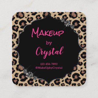 Cheetah Leopard Diamond Pink Sparkle Glimmer Vierkante Visitekaartje