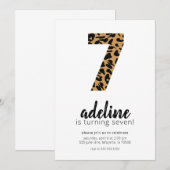 Cheetah / Leopard Print 7e verjaardag Uitnodiginge Kaart (Voorkant / Achterkant)