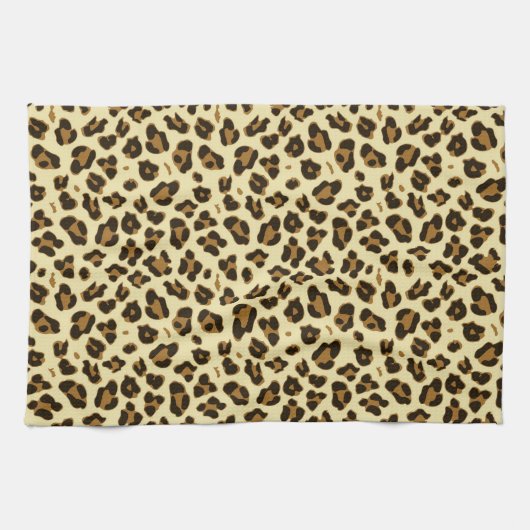 Cheetah Leopard Print Black Brown Spots Patroon Theedoek (Horizontaal)