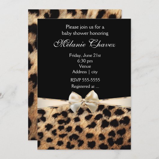 Cheetah Leopard Print Gold Bow Glam Uitnodiging (Voorkant / Achterkant)