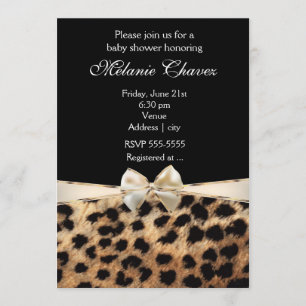 Cheetah Leopard Print Gold Bow Glam Uitnodiging