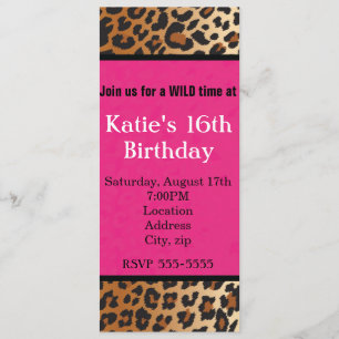 Cheetah Leopard Print Hot Pink Party Invitation Kaart