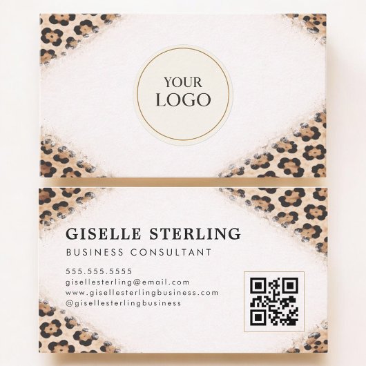 Cheetah Leopard Print Logo QR Code Professional Visitekaartje
