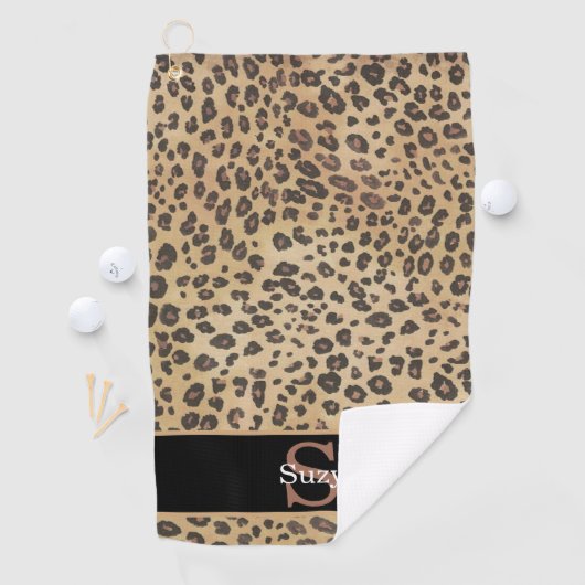 Cheetah Leopard Print Pattern Initiaal Monogram Golfhanddoek (Insitu)