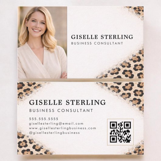 Cheetah Leopard Print QR Code Photo Professional Visitekaartje