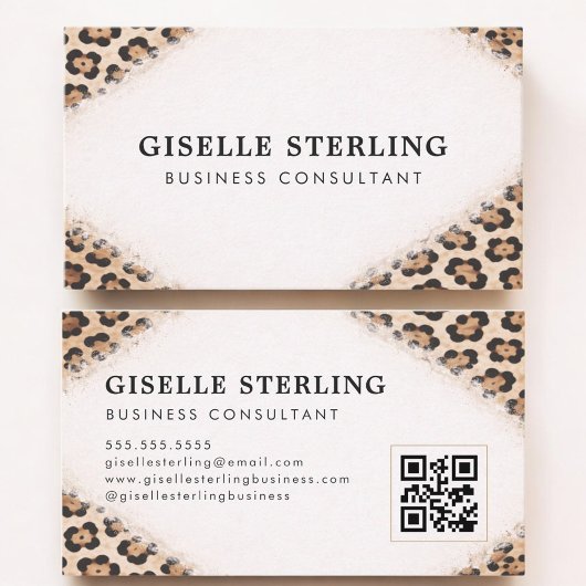 Cheetah Leopard Print QR Code Professional Visitekaartje