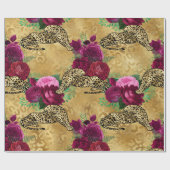Cheetah Leopard Red Rose Floral Flower Pattern Cadeaupapier (Vlak)