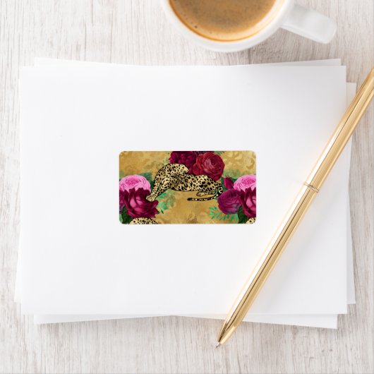 Cheetah Leopard Red Rose Floral Flower Pattern Etiket (Insitu)
