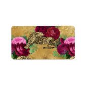 Cheetah Leopard Red Rose Floral Flower Pattern Etiket (Voorkant)