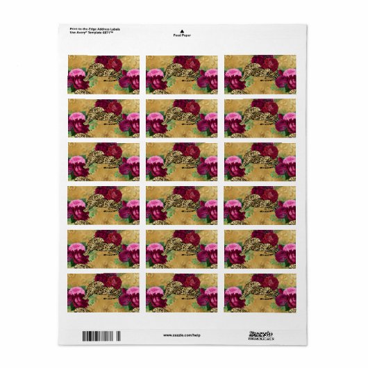 Cheetah Leopard Red Rose Floral Flower Pattern Etiket (Full Sheet)