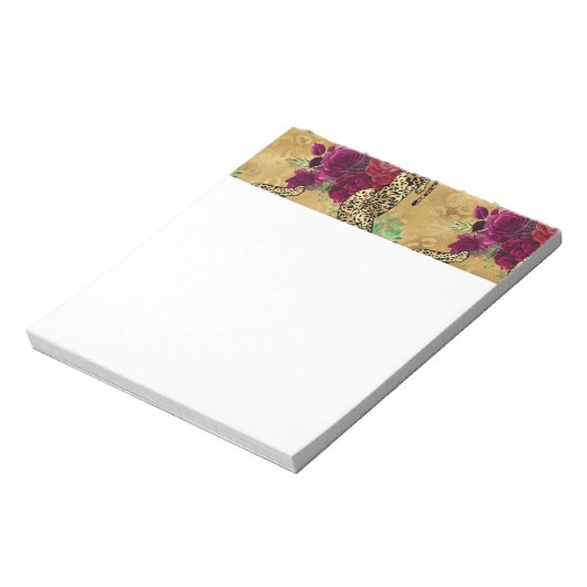 Cheetah Leopard Red Rose Floral Flower Pattern Notitieblok (Linkerzijde)