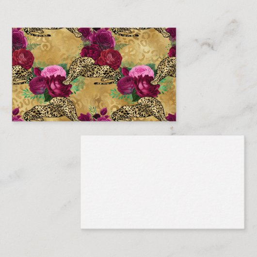 Cheetah Leopard Red Rose Floral Flower Pattern Visitekaartje (Voorkant / Achterkant)