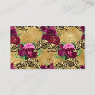 Cheetah Leopard Red Rose Floral Flower Pattern Visitekaartje