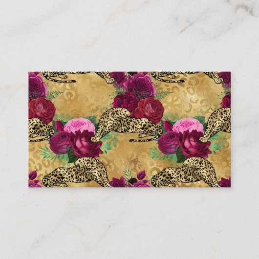 Cheetah Leopard Red Rose Floral Flower Pattern Visitekaartje (Voorkant)