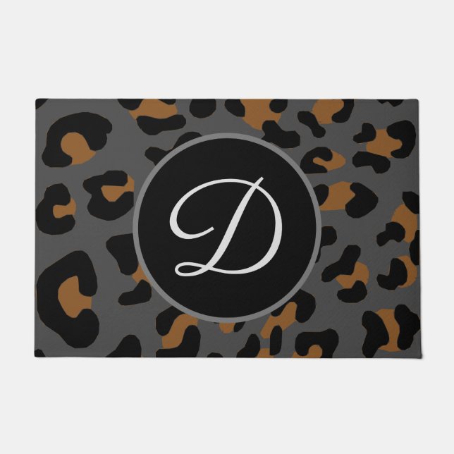 Cheetah Leopard Spotted Animal Print Gray Initiaal Deurmat (Voorkant)