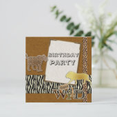 Cheetah Lion Safari Zoo Verjaardagsfeestje Uitnodi Kaart (Staand voorkant)