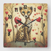 Cheetah Love 3 Vierkante Klok (Voorkant)