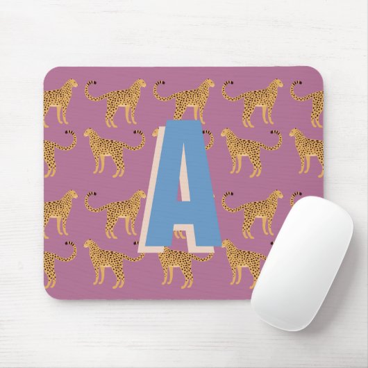 Cheetah, luipaard roze monogram muismat (Met muis)