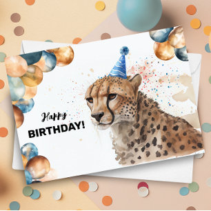 Cheetah met ballonnen en Party Pet Happy Birthday Kaart