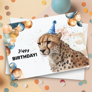 Cheetah met ballonnen en Party Pet Happy Birthday Kaart