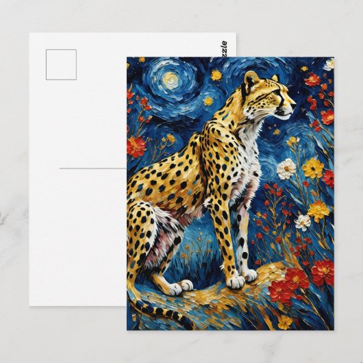 Cheetah met bloemen briefkaart (Voorkant / Achterkant)