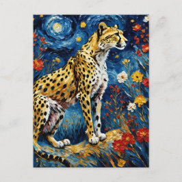 Cheetah met bloemen briefkaart