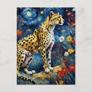 Cheetah met bloemen briefkaart