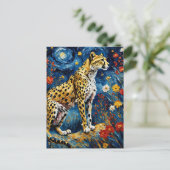 Cheetah met bloemen briefkaart (Staand voorkant)