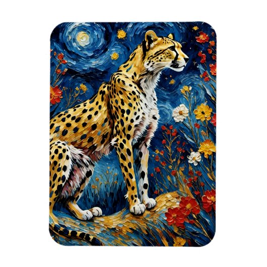 Cheetah met bloemen magneet (Verticaal)