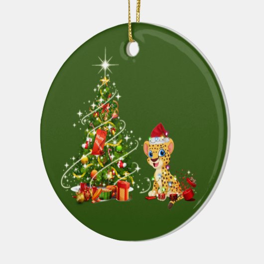 Cheetah met Petten kerst Keramisch Ornament (Links)