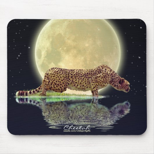 Cheetah & Moon Big Cat Wildlife Art Mousepad Muismat (Voorkant)